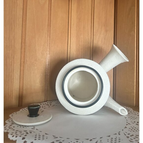 Vintage Japanese Teapot Stoneware Black White Graphic Design Modern Textured - Picture 4 of 9